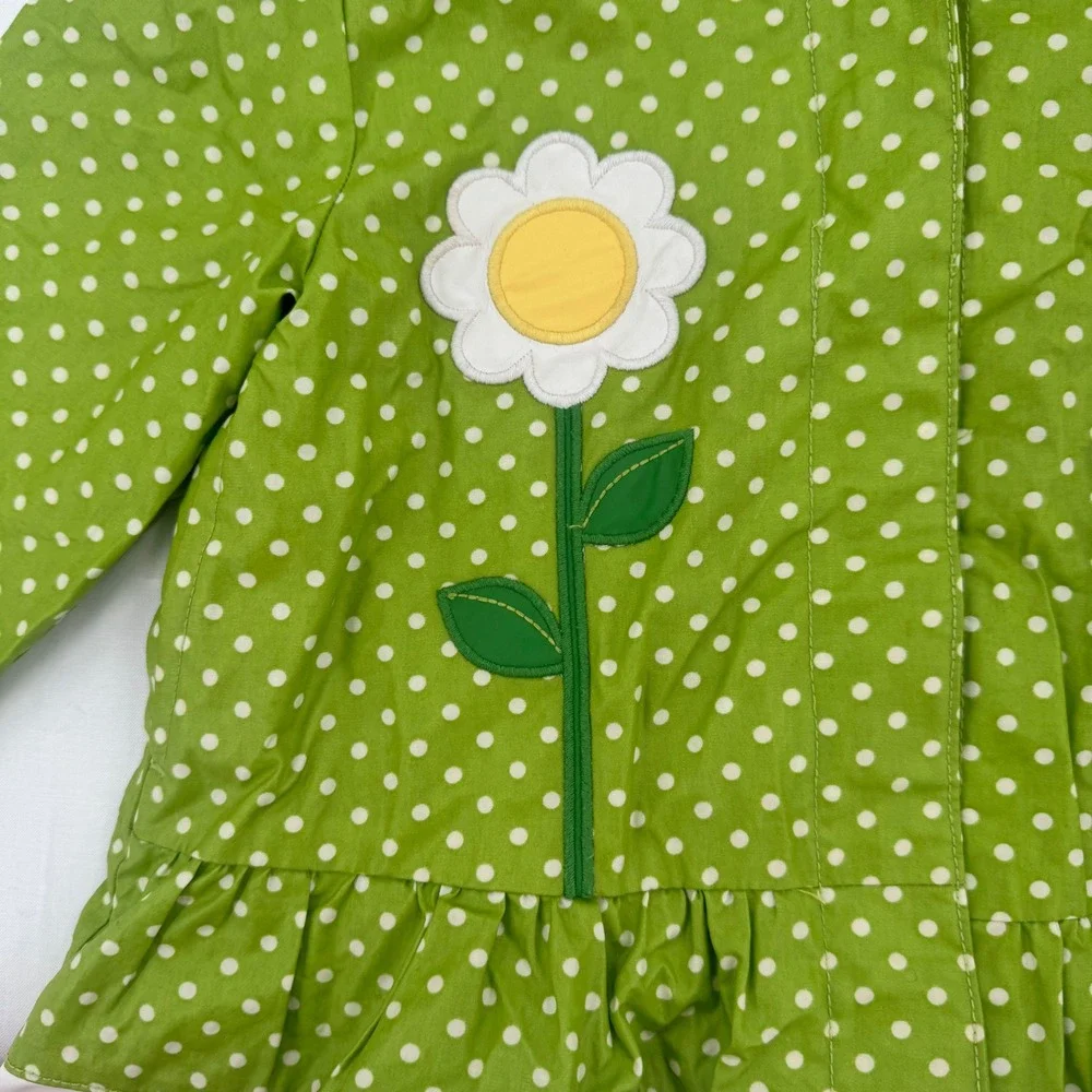 Vtg 2000s Gymboree Daisy Rain Jacket Girls Sz 12-24 Months Ruffle Hem Polka Dots